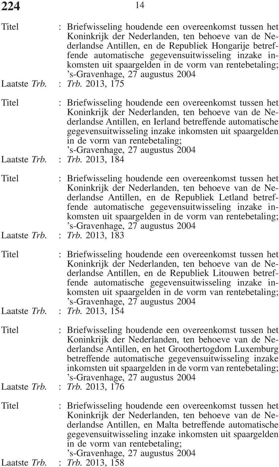 2013, 184 Antillen, en de Republiek Letland betreffende Laatste Trb. : Trb.