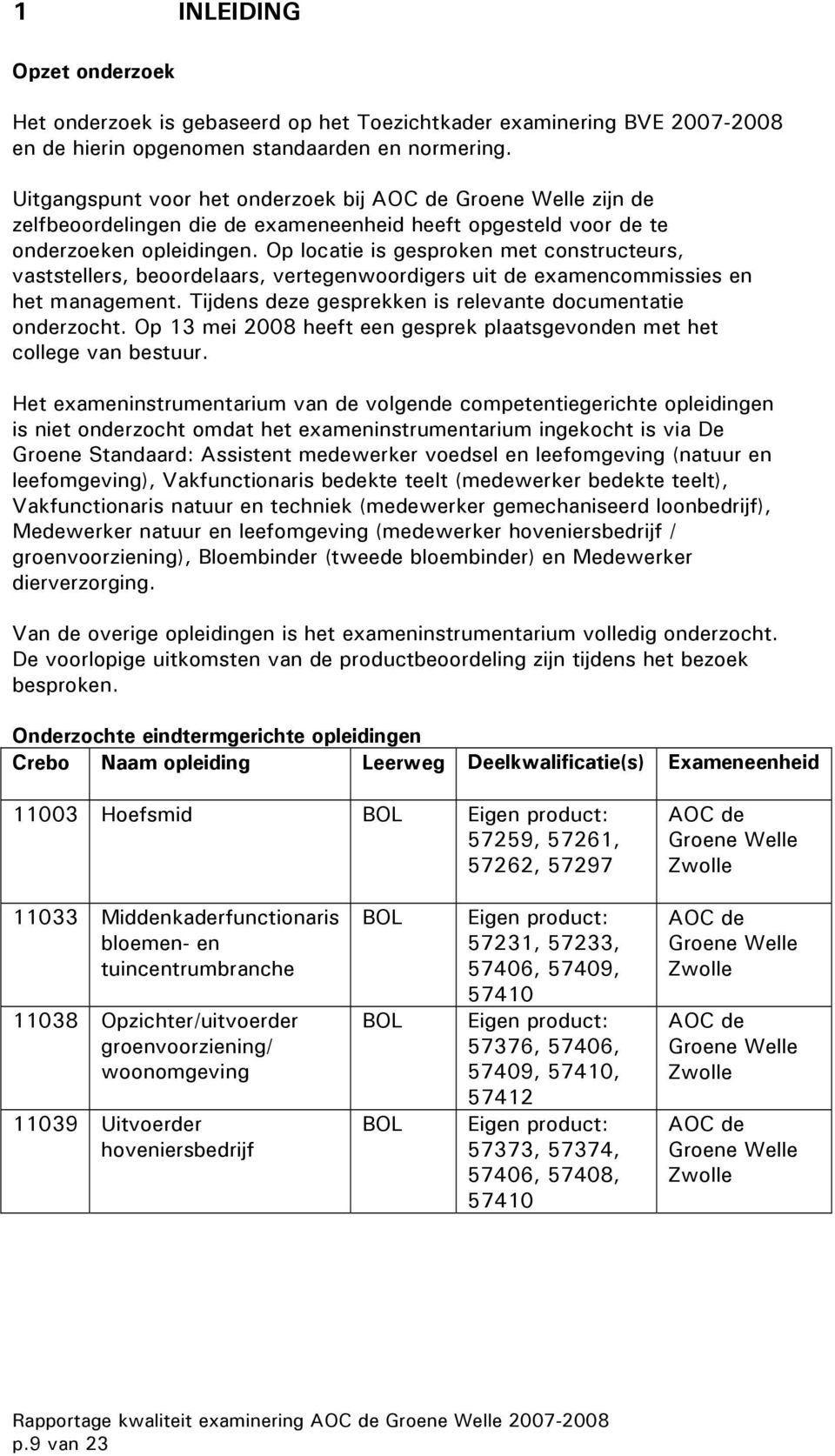 Op locatie is gesproken met constructeurs, vaststellers, beoordelaars, vertegenwoordigers uit de examencommissies en het management. Tijdens deze gesprekken is relevante documentatie onderzocht.