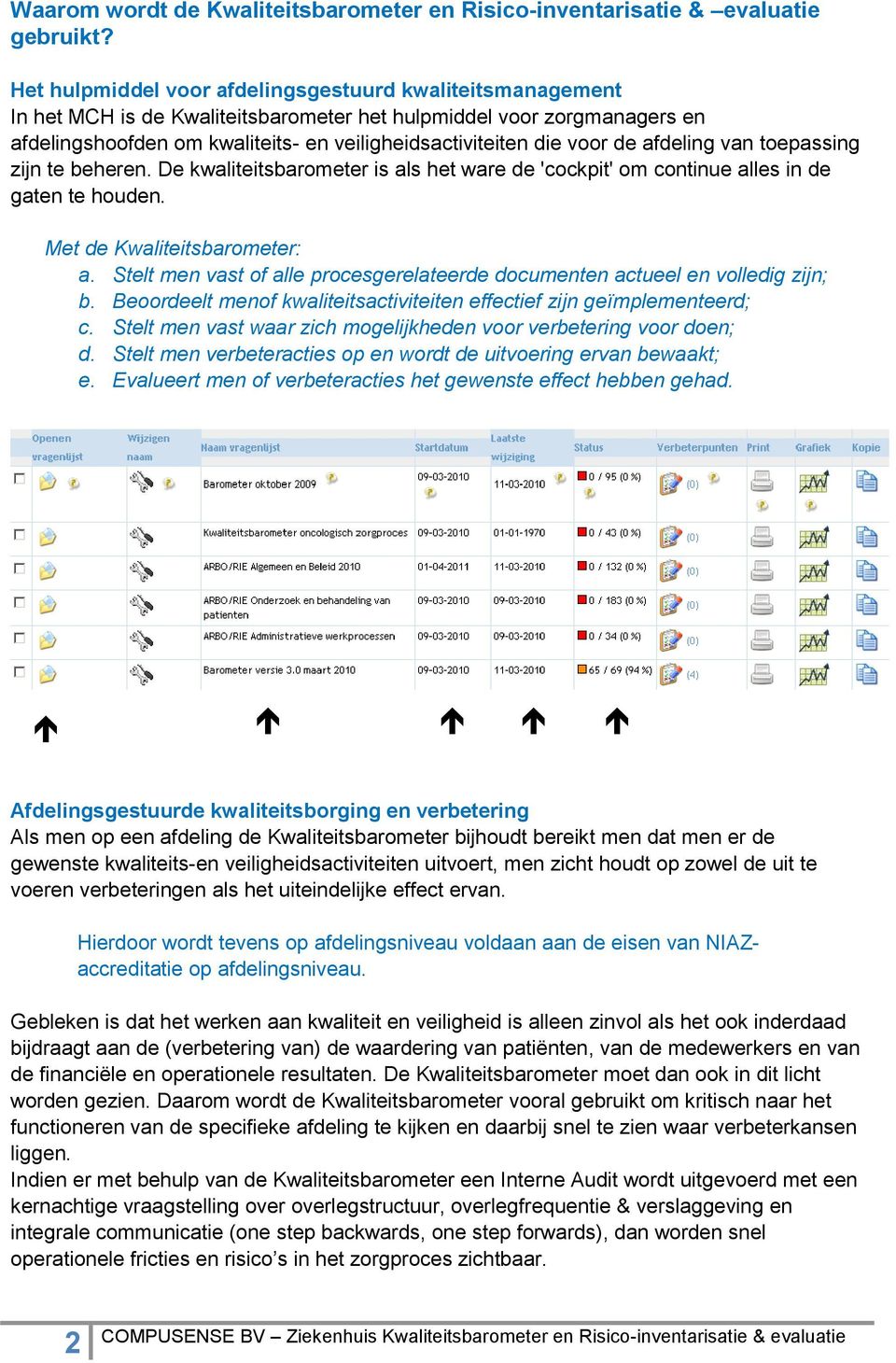 de afdeling van toepassing zijn te beheren. De kwaliteitsbarometer is als het ware de 'cockpit' om continue alles in de gaten te houden. Met de Kwaliteitsbarometer: a.