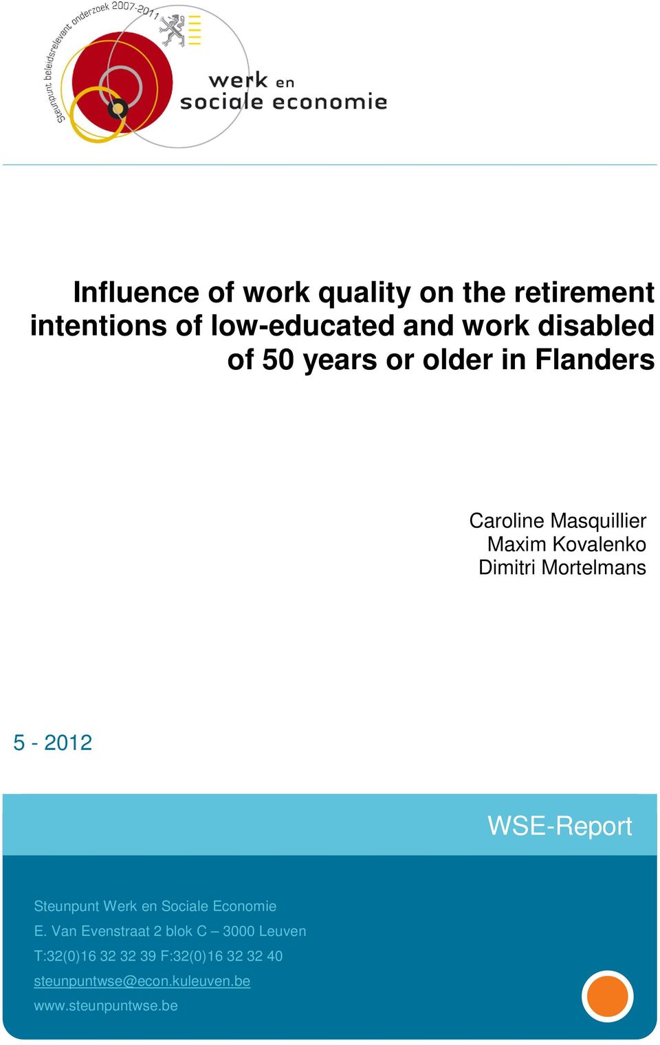 5-2012 WSE-Report Steunpunt Werk en Sociale Economie E.