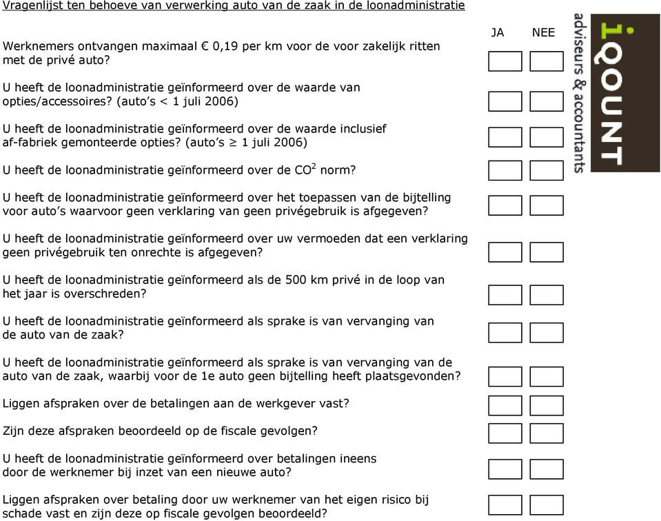 (auto s < 1 juli 2006) U heeft de loonadministratie geïnformeerd over de waarde inclusief af-fabriek gemonteerde opties?