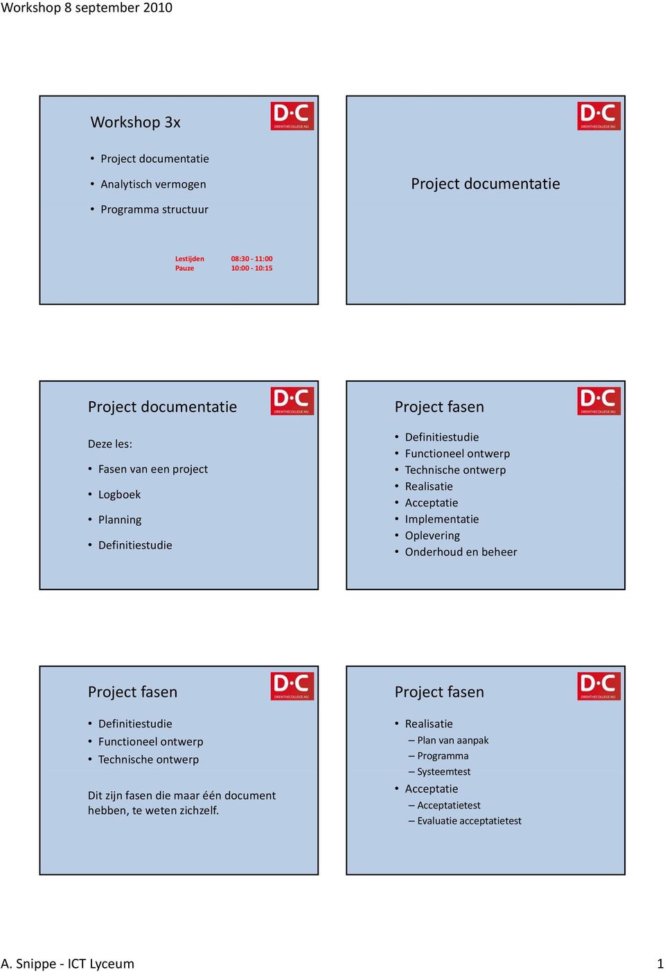 Implementatie Oplevering Onderhoud en beheer Functioneel ontwerp Technische ontwerp Dit zijn fasen die maar één document hebben, te