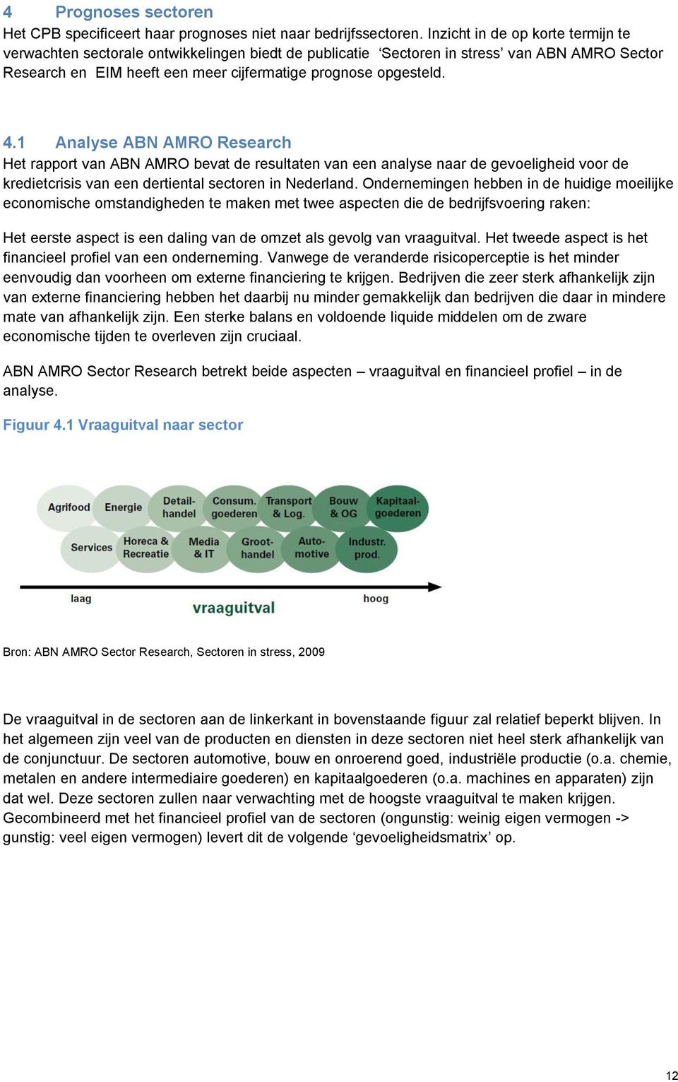 1 Analyse ABN AMRO Research Het rapport van ABN AMRO bevat de resultaten van een analyse naar de gevoeligheid voor de kredietcrisis van een dertiental sectoren in Nederland.