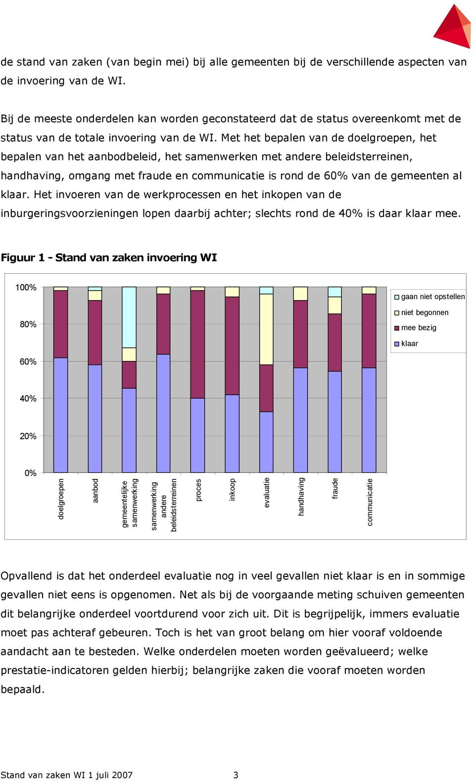 Met het bepalen van de doelgroepen, het bepalen van het aanbodbeleid, het samenwerken met andere beleidsterreinen, handhaving, omgang met fraude en communicatie is rond de 60% van de gemeenten al