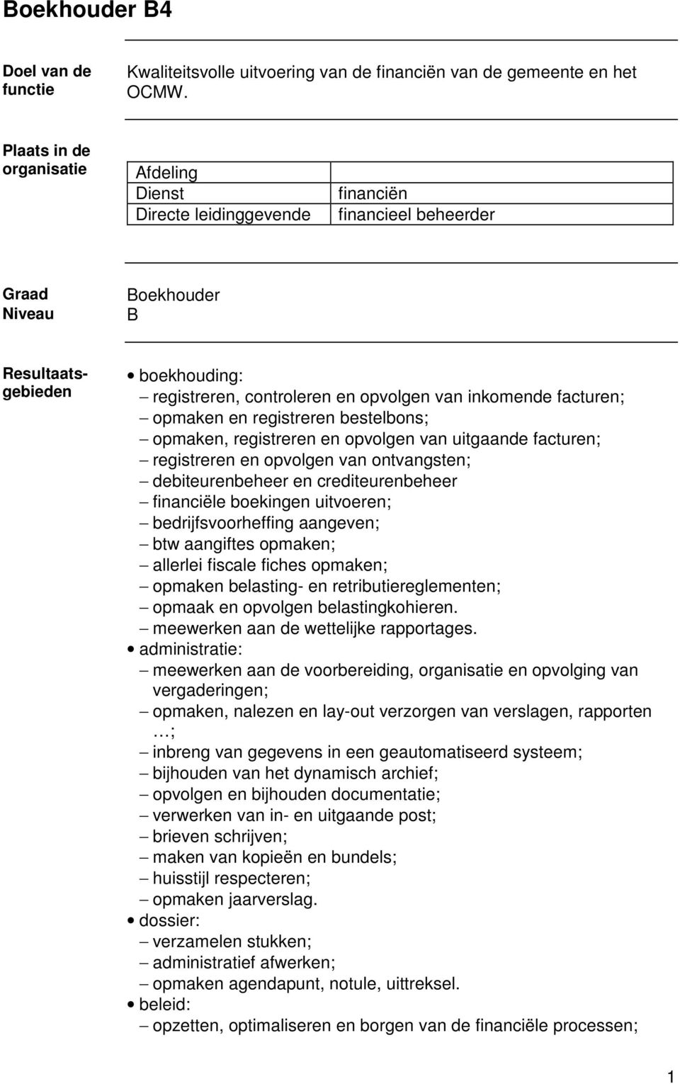 inkomende facturen; opmaken en registreren bestelbons; opmaken, registreren en opvolgen van uitgaande facturen; registreren en opvolgen van ontvangsten; debiteurenbeheer en crediteurenbeheer