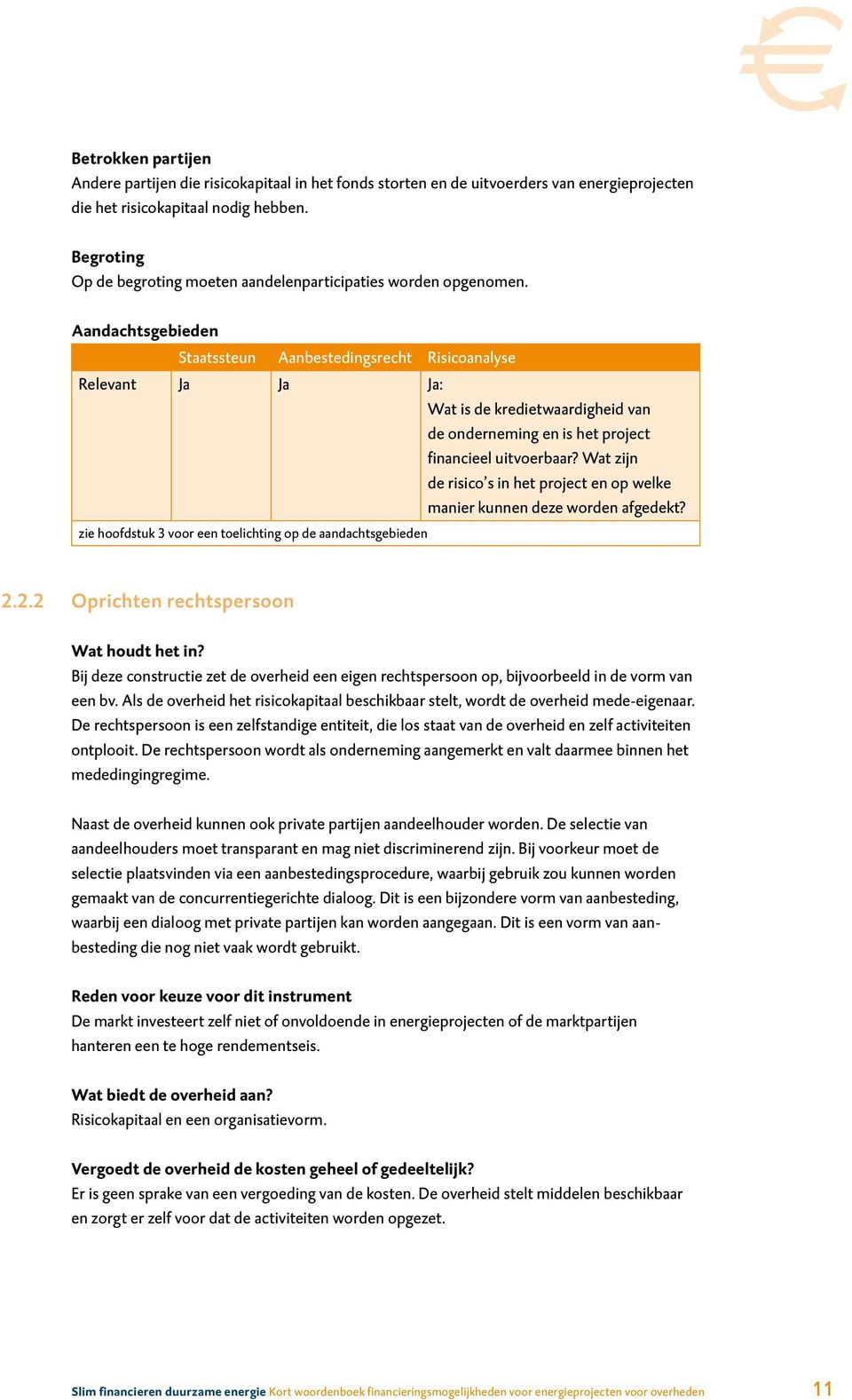 Aandachtsgebieden Staatssteun Aanbestedingsrecht Risicoanalyse Relevant Ja Ja Ja: Wat is de kredietwaardigheid van de onderneming en is het project financieel uitvoerbaar?