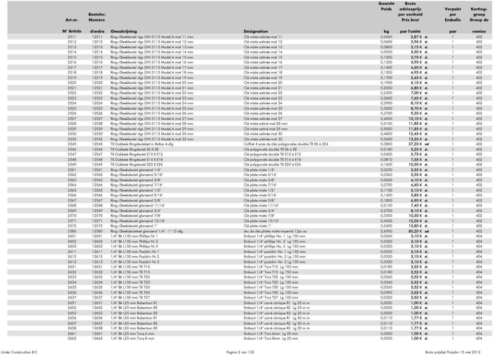 1 402 2513 12513 Ring-/Steekleutel vlgs DIN 3113 Model A mat 13 mm Clé mixte satinée mat 13 0,0800 3,15 st.