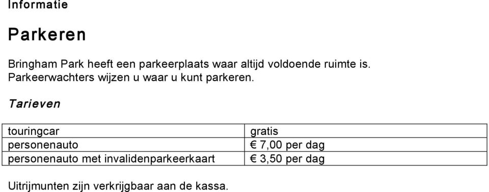 Tarieven touringcar personenauto personenauto met invalidenparkeerkaart