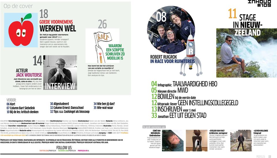 Dat is goed nieuws, want er zijn manieren om je voornemens iets langer dan een week vol te houden. INTERVIEW 30 Afgestudeerd 32 Column Ernest: Dansschool 32 Tips: o.a. Coolsingel als bioscoop FOLLOW US: twitter.