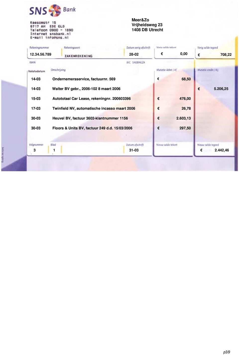 206,25 15-03 Autototaal Car Lease, rekeningnr.