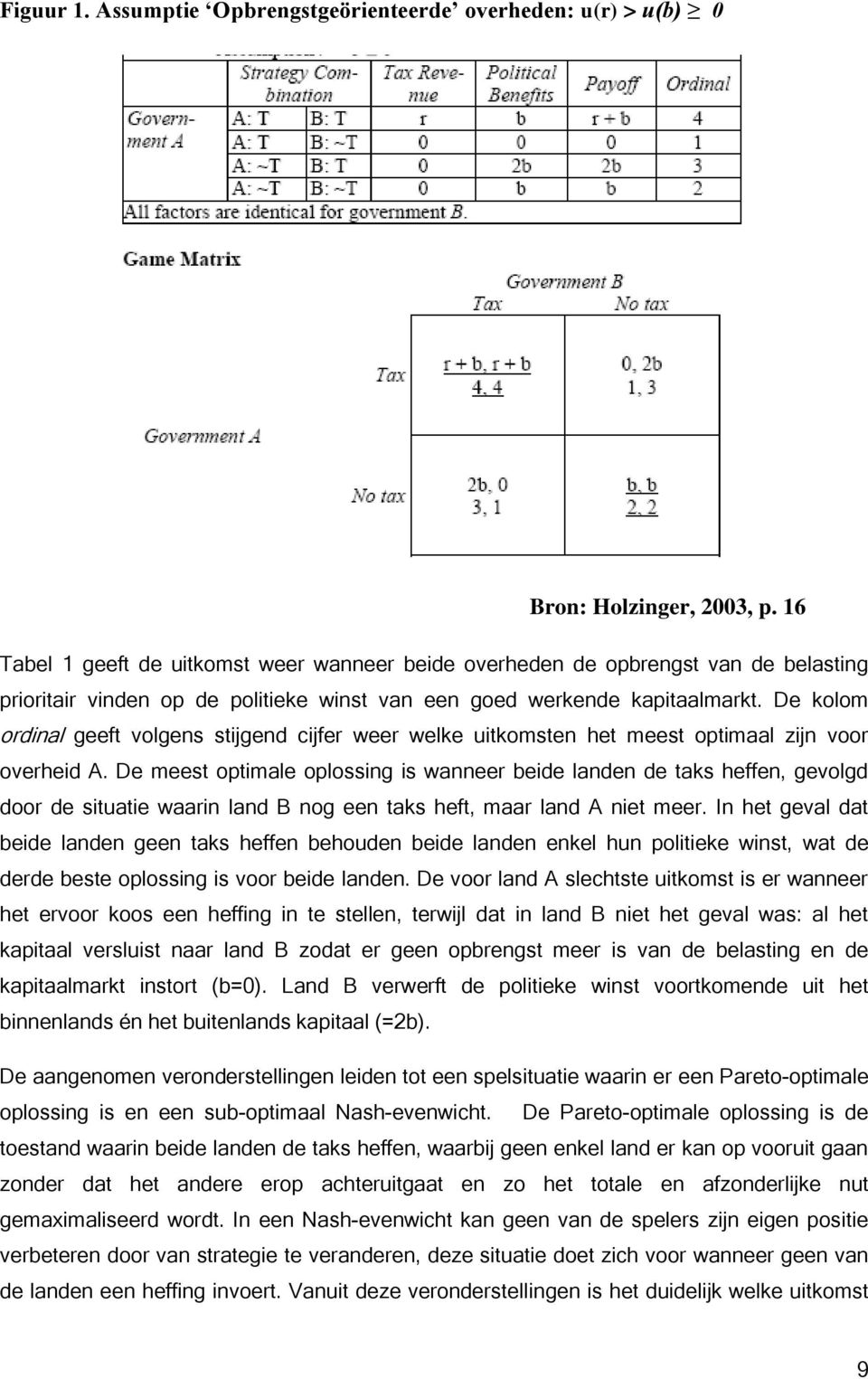 De kolom ordinal geeft volgens stijgend cijfer weer welke uitkomsten het meest optimaal zijn voor overheid A.