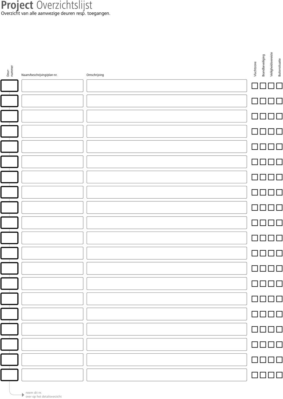 Deurnummer Naam/beschrijving/plan-nr.