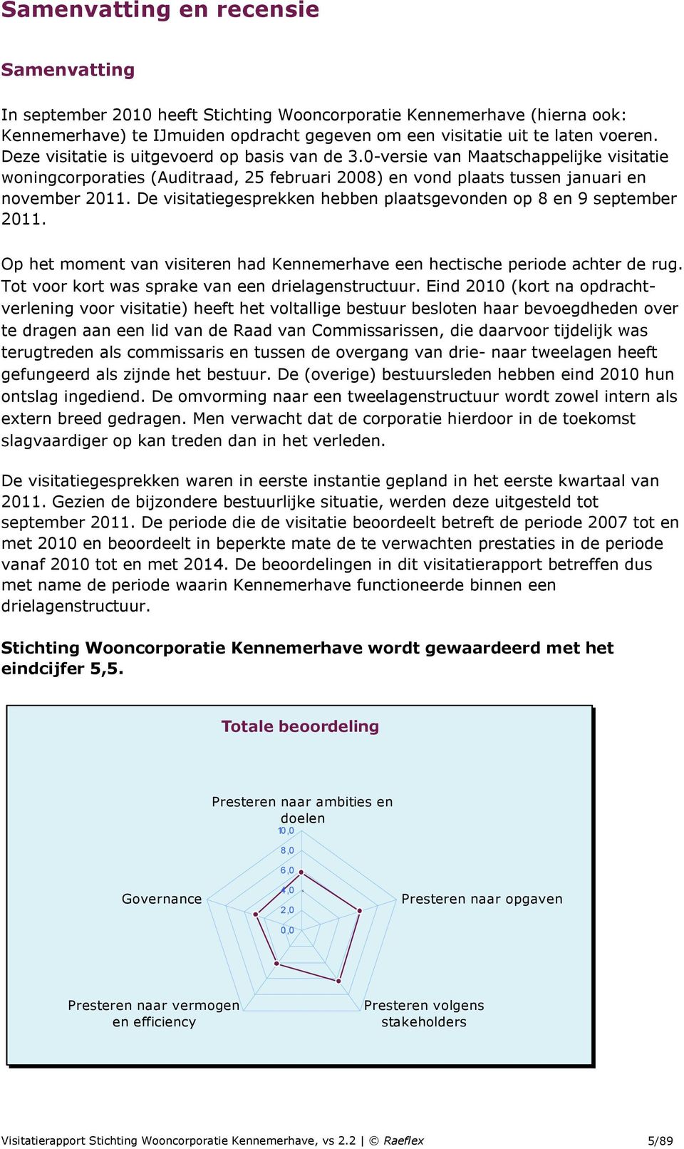 De visitatiegesprekken hebben plaatsgevonden op 8 en 9 september 2011. Op het moment van visiteren had Kennemerhave een hectische periode achter de rug.