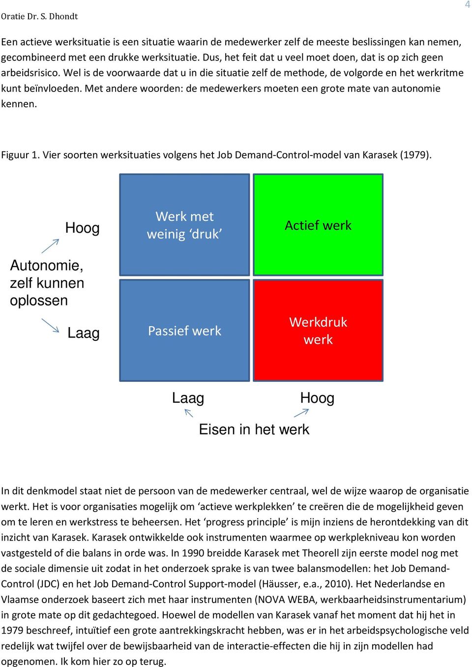 Met andere woorden: de medewerkers moeten een grote mate van autonomie kennen. Figuur 1. Vier soorten werksituaties volgens het Job Demand-Control-model van Karasek (1979).