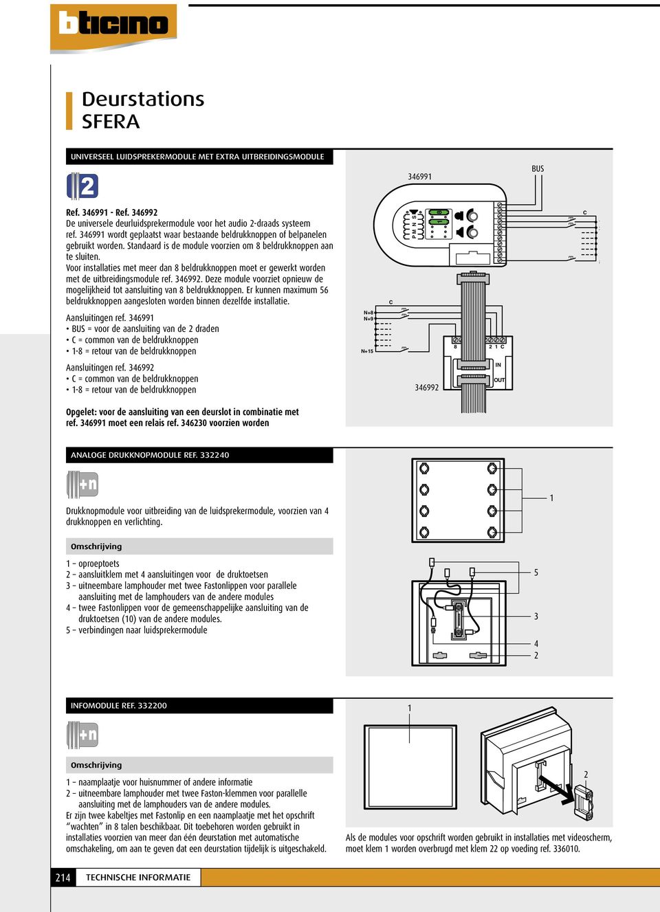 Voor instllties met meer dn 8 eldrukknoppen moet er gewerkt worden met de uitreidingsmodule ref. 699. Deze module voorziet opnieuw de mogelijkheid tot nsluiting vn 8 eldrukknoppen.