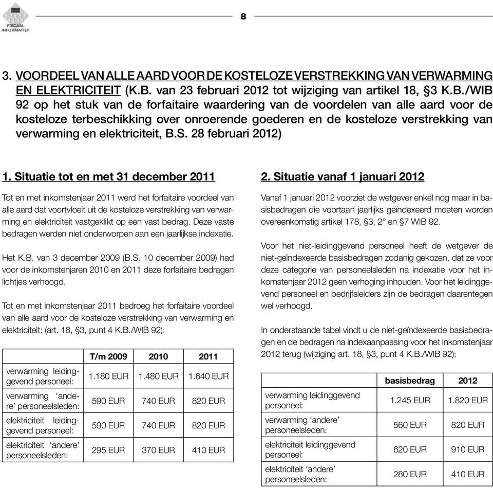 /WIB 92 op het stuk van de forfaitaire waardering van de voordelen van alle aard voor de kosteloze terbeschikking over onroerende goederen en de kosteloze verstrekking van verwarming en