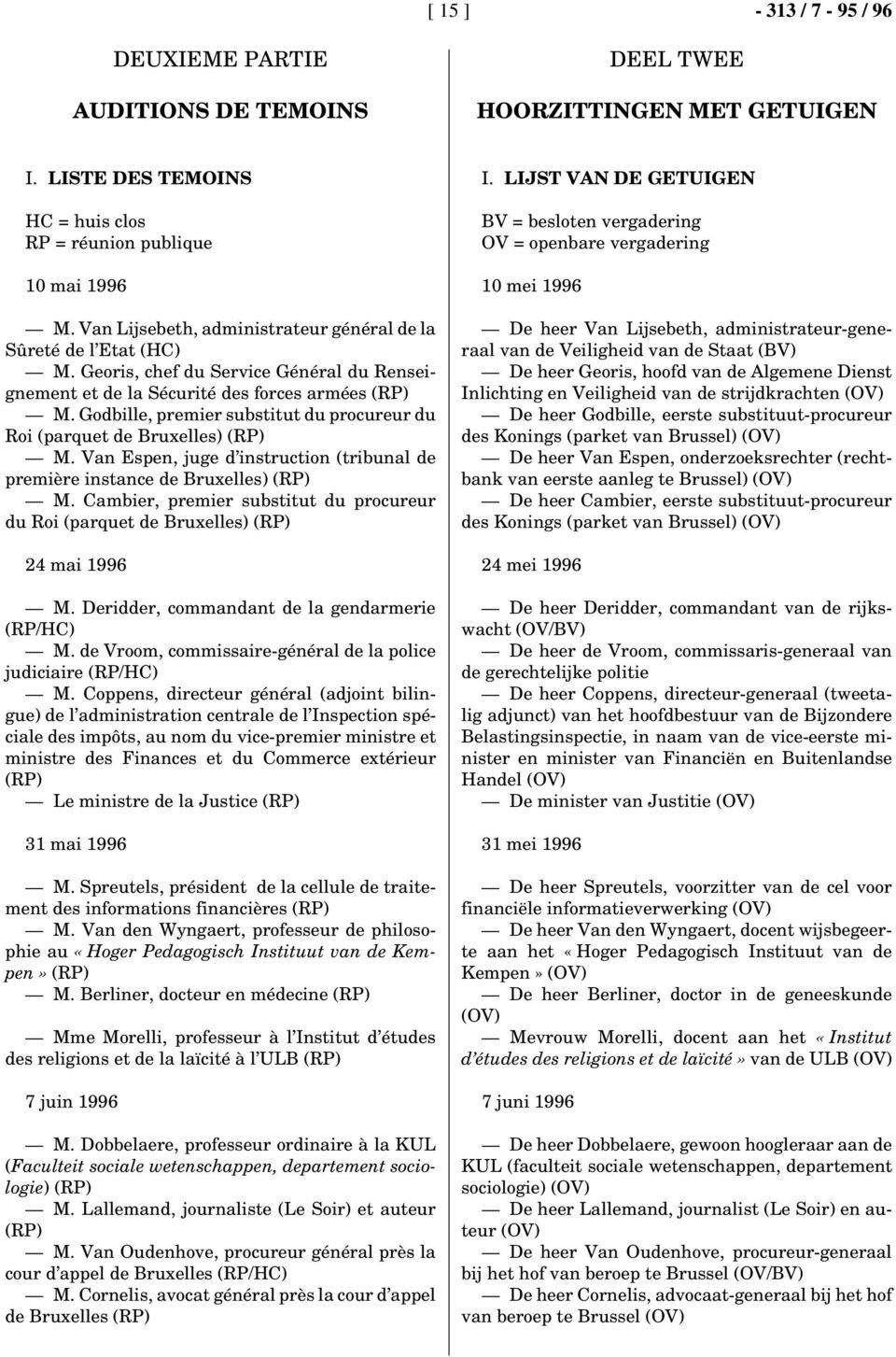 Godbille, premier substitut du procureur du Roi (parquet de Bruxelles) (RP) M. Van Espen, juge d instruction (tribunal de première instance de Bruxelles) (RP) M.