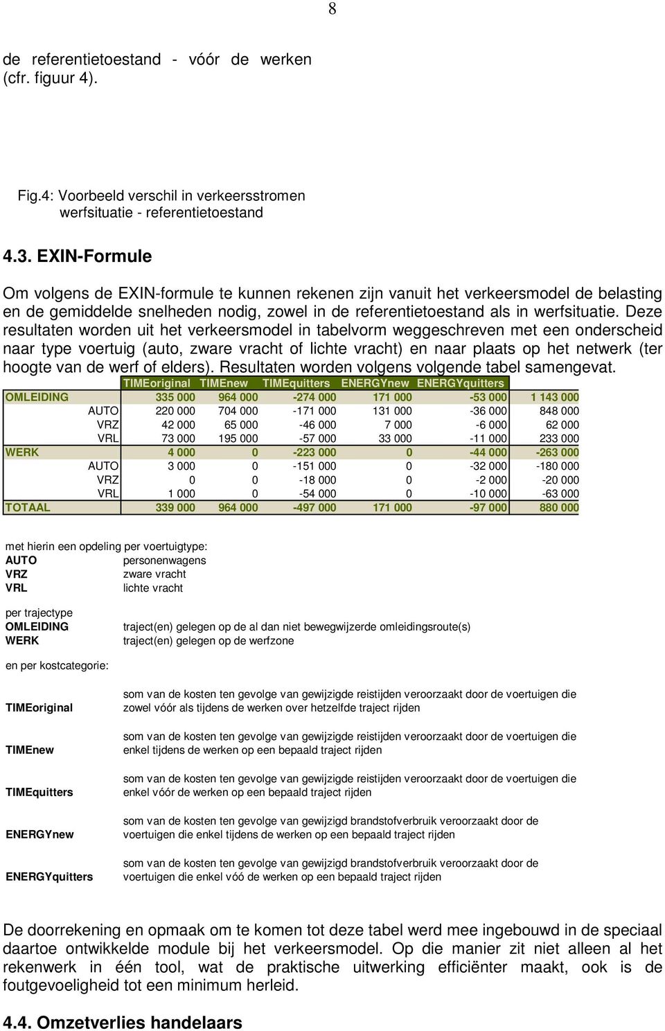 Deze resultaten worden uit het verkeersmodel in tabelvorm weggeschreven met een onderscheid naar type voertuig (auto, zware vracht of lichte vracht) en naar plaats op het netwerk (ter hoogte van de