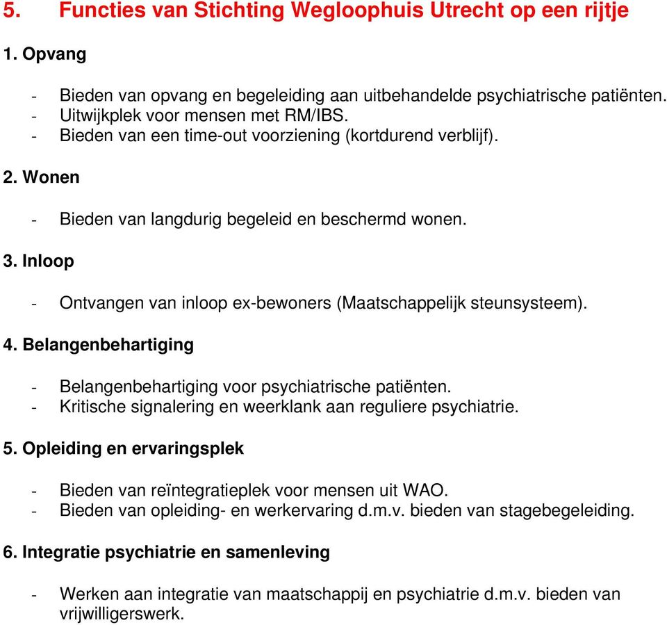 4. Belangenbehartiging - Belangenbehartiging voor psychiatrische patiënten. - Kritische signalering en weerklank aan reguliere psychiatrie. 5.
