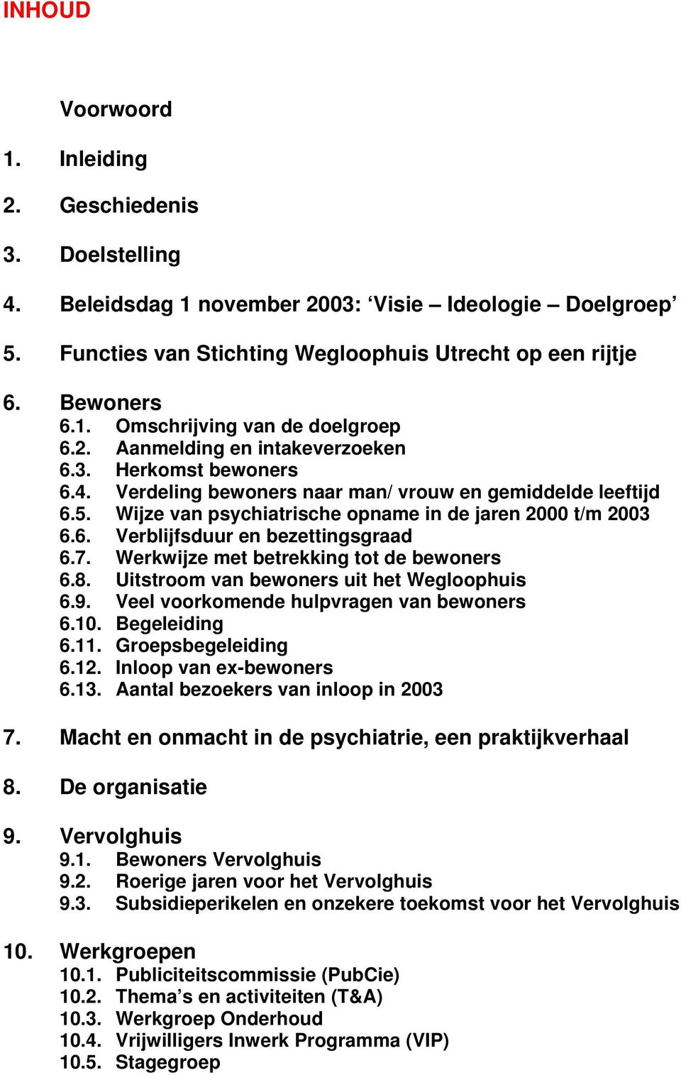 7. Werkwijze met betrekking tot de bewoners 6.8. Uitstroom van bewoners uit het Wegloophuis 6.9. Veel voorkomende hulpvragen van bewoners 6.10. Begeleiding 6.11. Groepsbegeleiding 6.12.