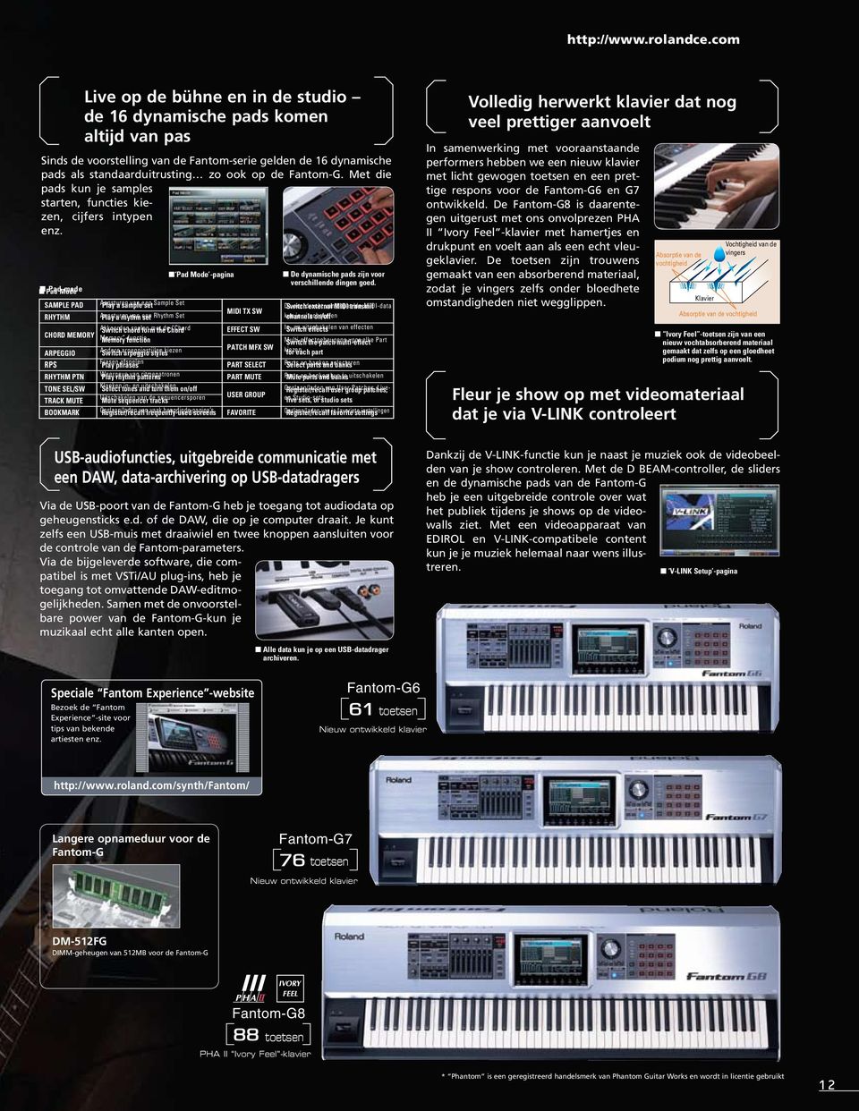 ook op de Fantom G. Met die pads kun je samples starten, functies kiezen, cijfers intypen enz.