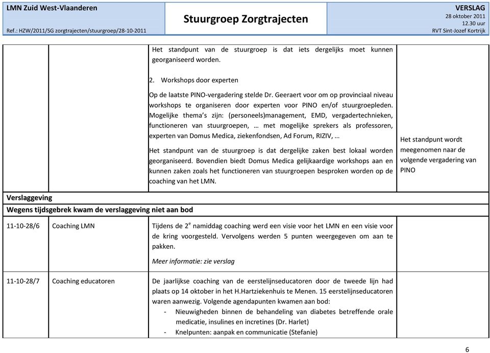 Mogelijke thema s zijn: (personeels)management, EMD, vergadertechnieken, functioneren van stuurgroepen, met mogelijke sprekers als professoren, experten van Domus Medica, ziekenfondsen, Ad Forum,