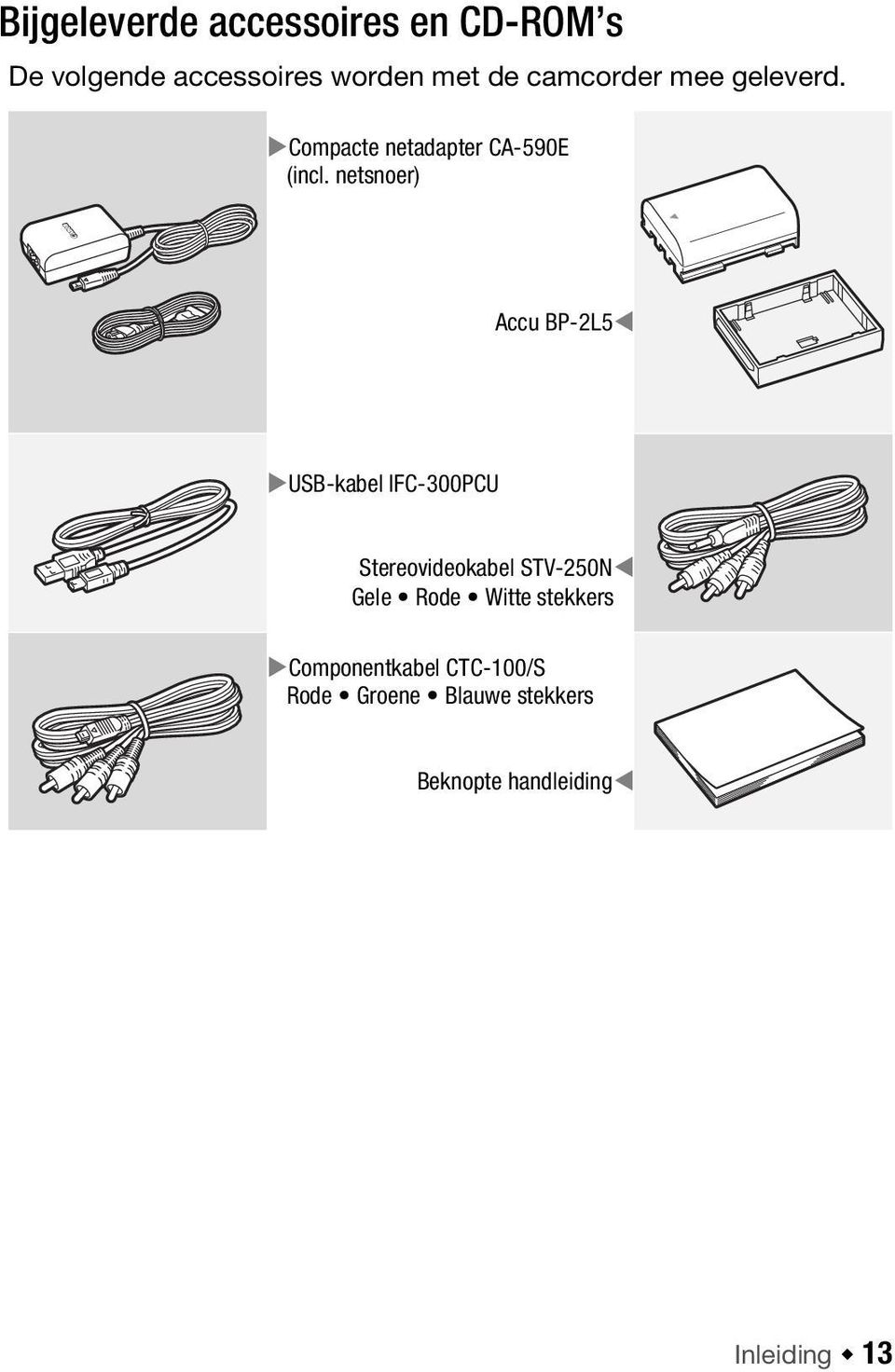 netsnoer) Accu BP-2L5 USB-kabel IFC-300PCU Stereovideokabel STV-250N Gele Rode Witte