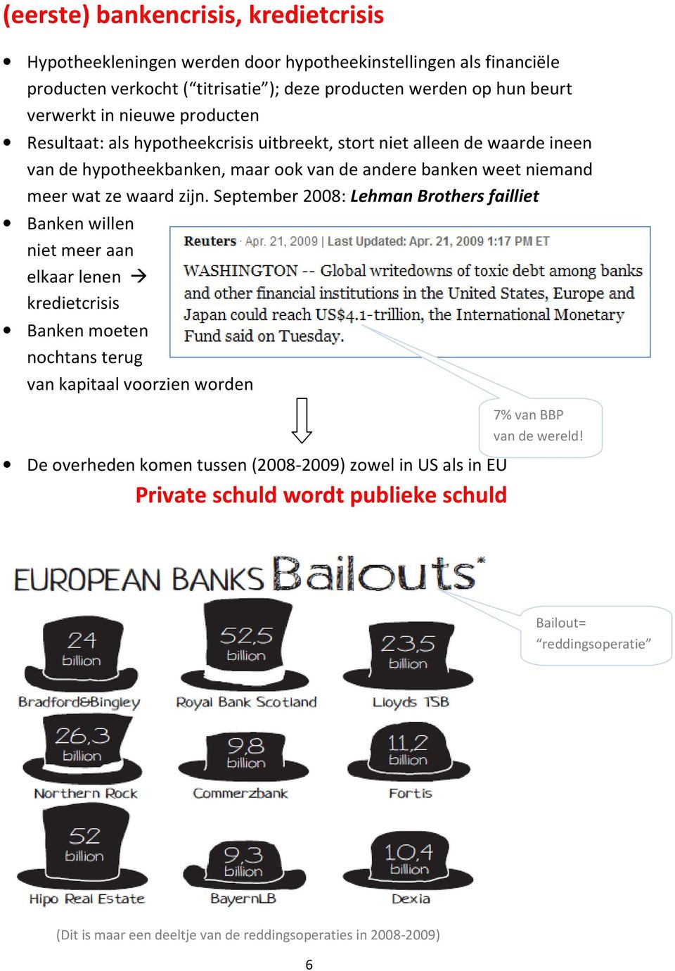 zijn. September 2008: Lehman Brothers failliet Banken willen niet meer aan elkaar lenen kredietcrisis Banken moeten nochtans terug van kapitaal voorzien worden De overheden komen