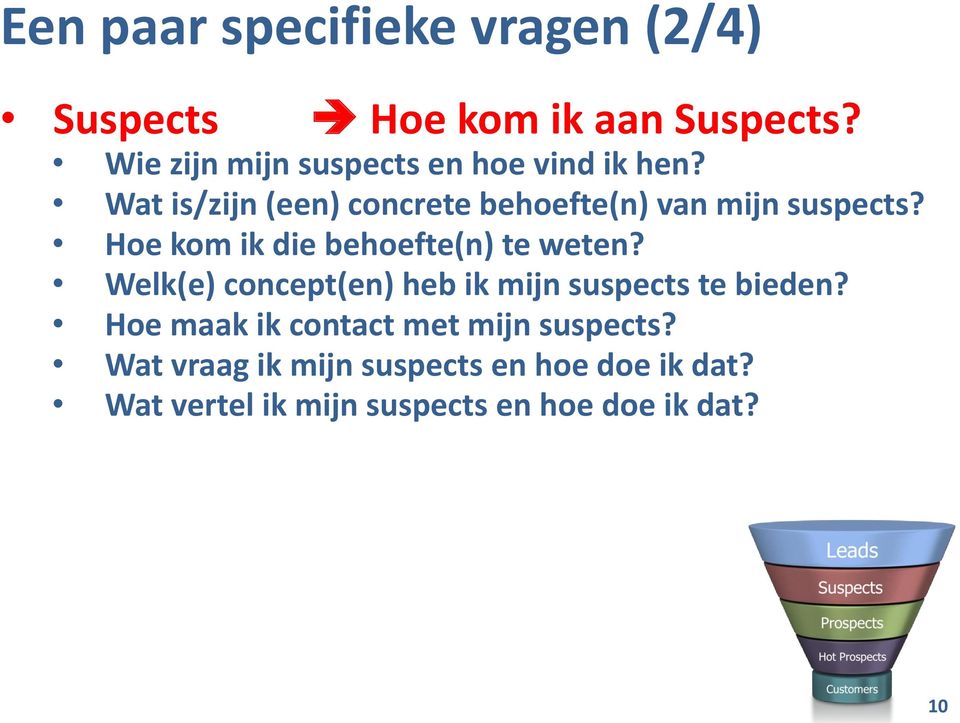 Wat is/zijn (een) concrete behoefte(n) van mijn suspects? Hoe kom ik die behoefte(n) te weten?