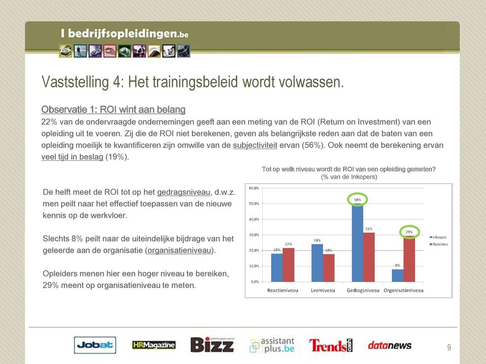 Zij die de ROI niet berekenen, geven als belangrijkste reden aan dat de baten van een opleiding moeilijk te kwantificeren zijn omwille van de subjectiviteit ervan (56%).