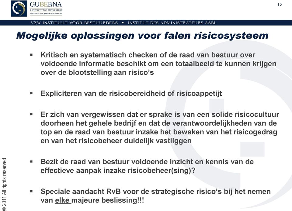 bedrijf en dat de verantwoordelijkheden van de top en de raad van bestuur inzake het bewaken van het risicogedrag en van het risicobeheer duidelijk vastliggen Bezit de raad van