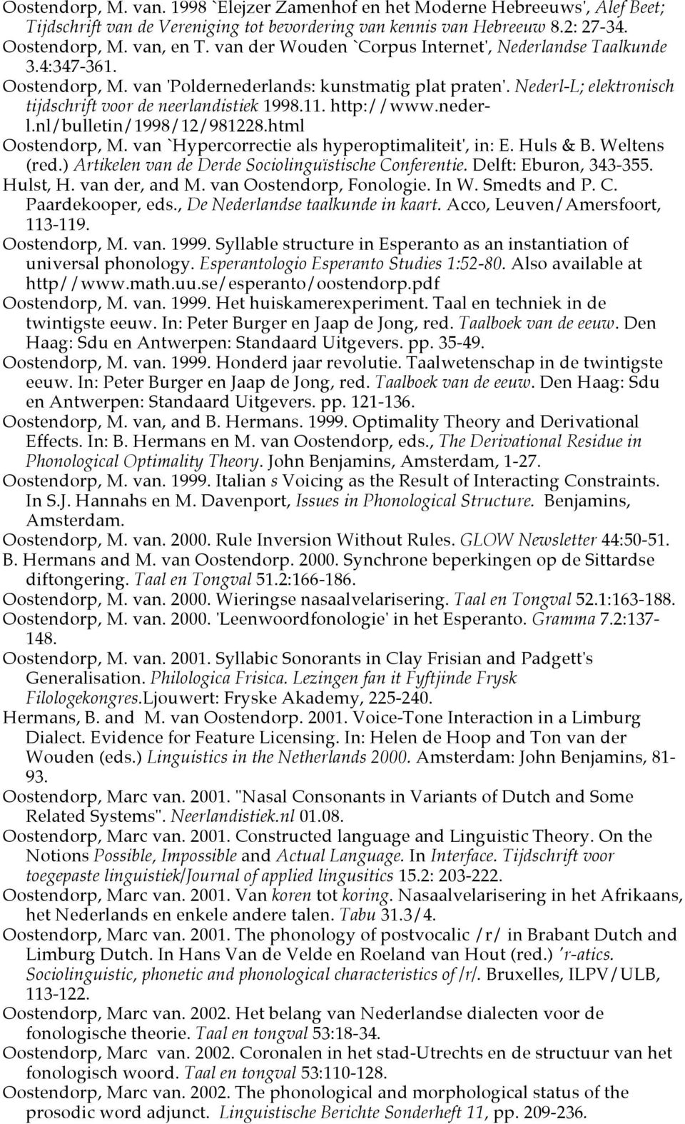 http://www.nederl.nl/bulletin/1998/12/981228.html Oostendorp, M. van `Hypercorrectie als hyperoptimaliteit', in: E. Huls & B. Weltens (red.) Artikelen van de Derde Sociolinguïstische Conferentie.