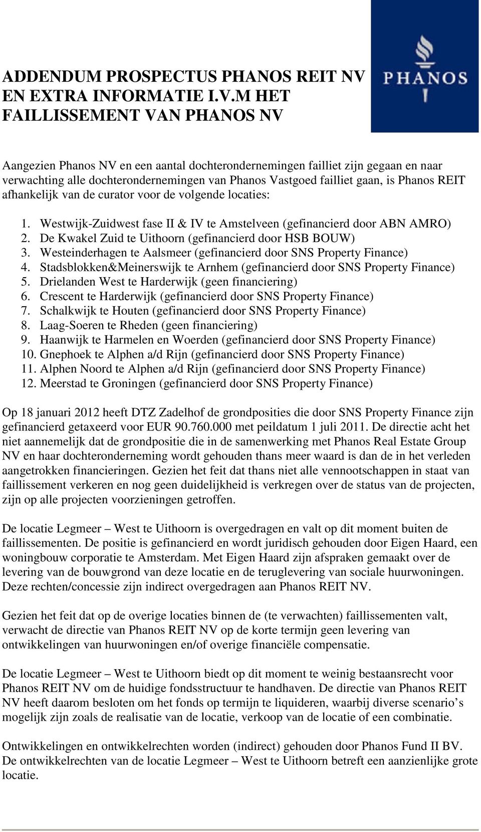 Westeinderhagen te Aalsmeer (gefinancierd door SNS Property Finance) 4. Stadsblokken&Meinerswijk te Arnhem (gefinancierd door SNS Property Finance) 5.