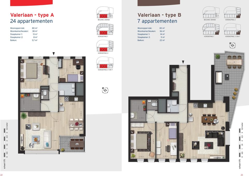 Slaapkamer 2: 8 m 2 A A A Woonkamer/keuken: 36 m 2 Slaapkamer 1: 14 m 2 Slaapkamer 2: 11 m 2 B B