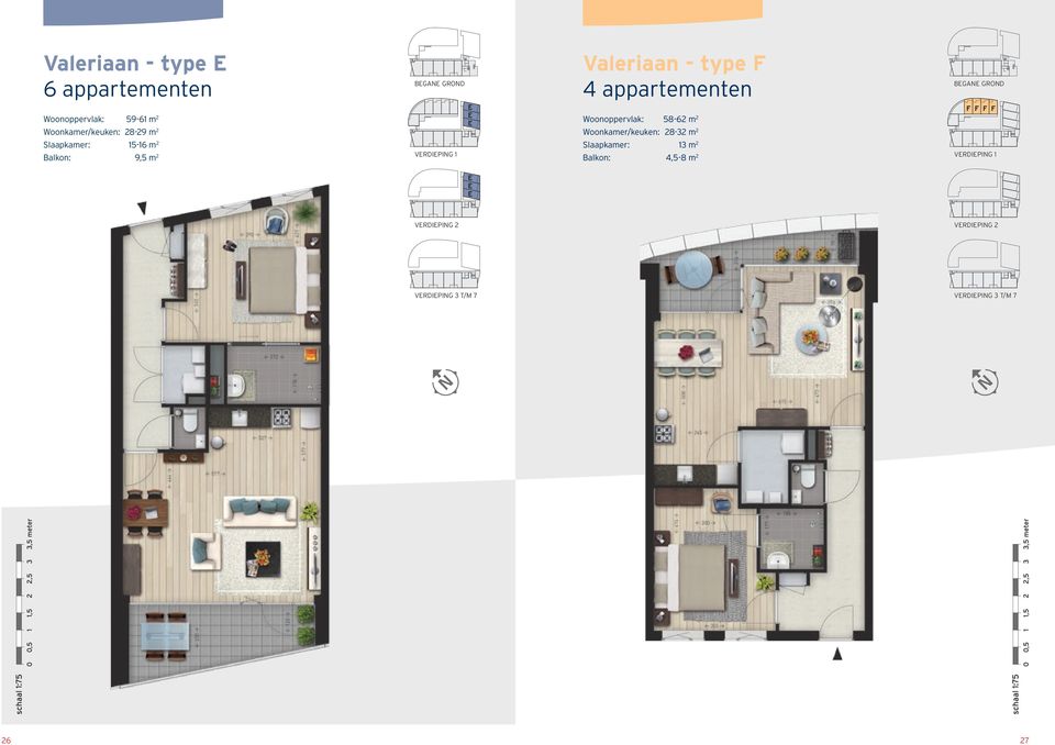 58-62 m 2 Woonkamer/keuken: 28-32 m 2 F F F F Slaapkamer: 15-16 m 2 Balkon: 9,5