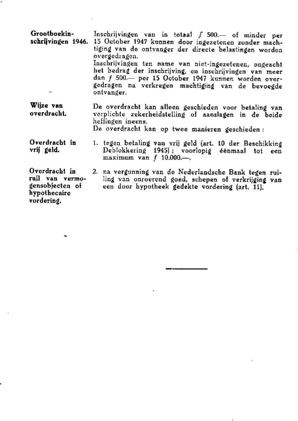 per 15 October 1947 kunnen worden overgedragen na verkregen machtiging van de bevoegde ontvanger. Wijze van overdracht.