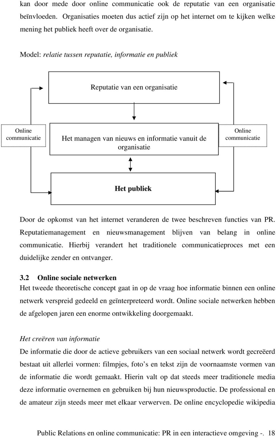 Model: relatie tussen reputatie, informatie en publiek Reputatie van een organisatie Online communicatie Het managen van nieuws en informatie vanuit de organisatie Online communicatie Het publiek