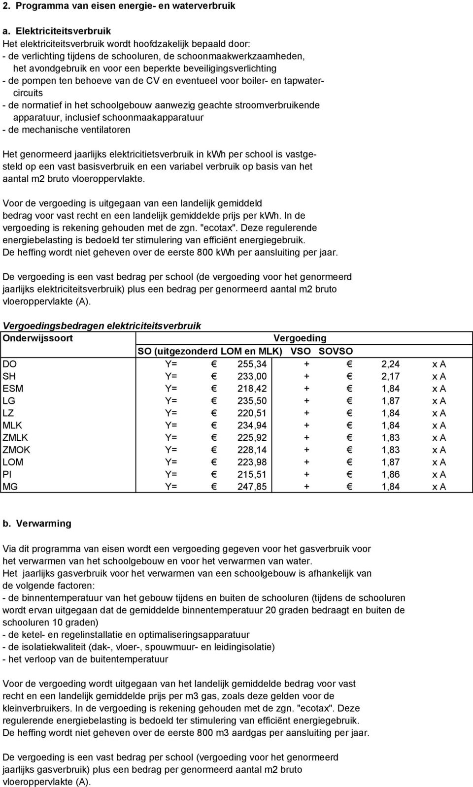 beveiligingsverlichting - de pompen ten behoeve van de CV en eventueel voor boiler- en tapwatercircuits - de normatief in het schoolgebouw aanwezig geachte stroomverbruikende apparatuur, inclusief