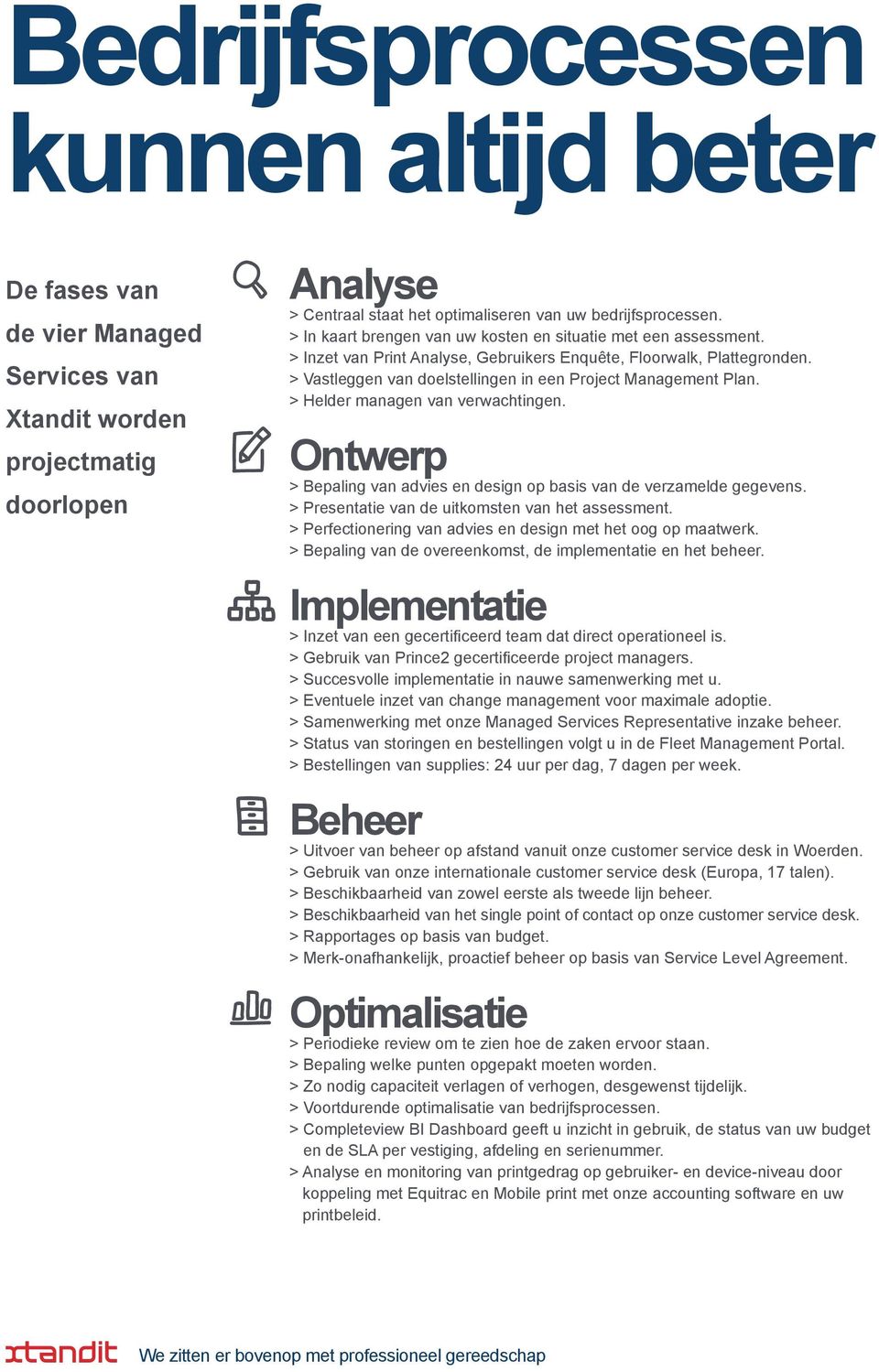 > Vastleggen van doelstellingen in een Project Management Plan. > Helder managen van verwachtingen. & Ontwerp > Bepaling van advies en design op basis van de verzamelde gegevens.