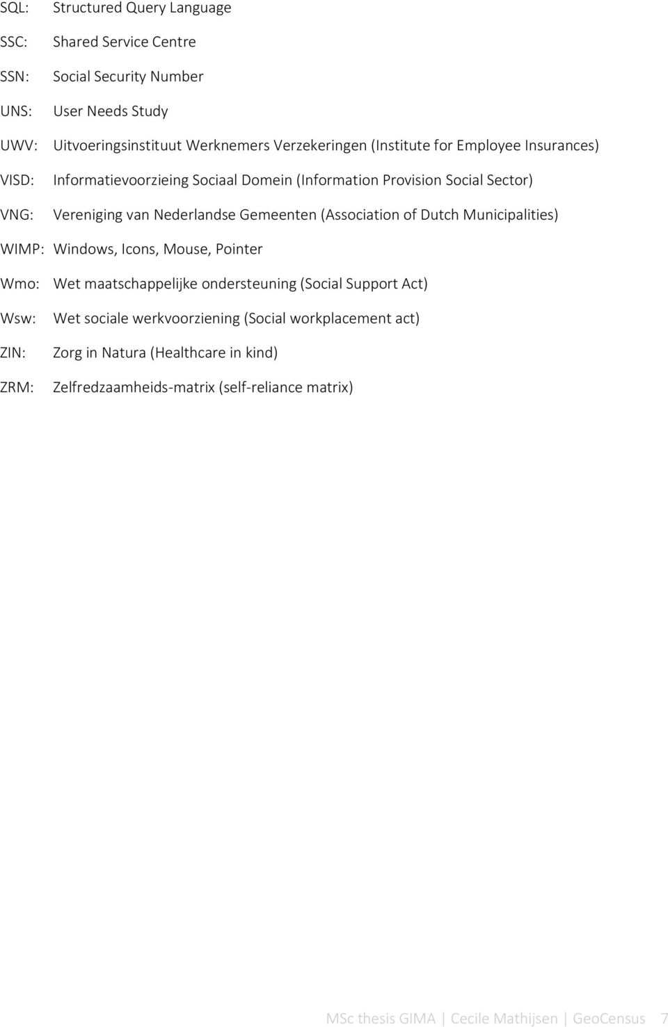 (Association of Dutch Municipalities) WIMP: Windows, Icons, Mouse, Pointer Wmo: Wet maatschappelijke ondersteuning (Social Support Act) Wsw: ZIN: ZRM: Wet sociale