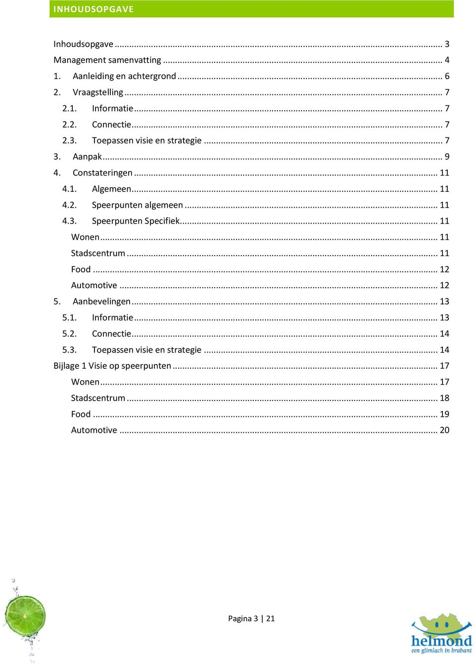 .. 11 Wonen... 11 Stadscentrum... 11 Food... 12 Automotive... 12 5. Aanbevelingen... 13 5.1. Informatie... 13 5.2. Connectie... 14 5.3. Toepassen visie en strategie.