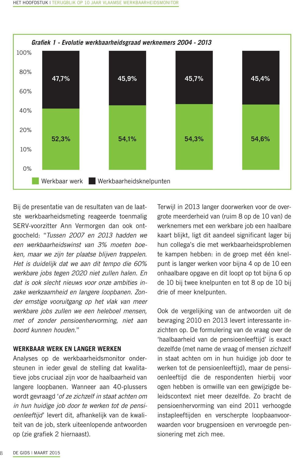 2013 hadden we een werkbaarheidswinst van 3% moeten boeken, maar we zijn ter plaatse blijven trappelen. Het is duidelijk dat we aan dit tempo die 60% werkbare jobs tegen 2020 niet zullen halen.