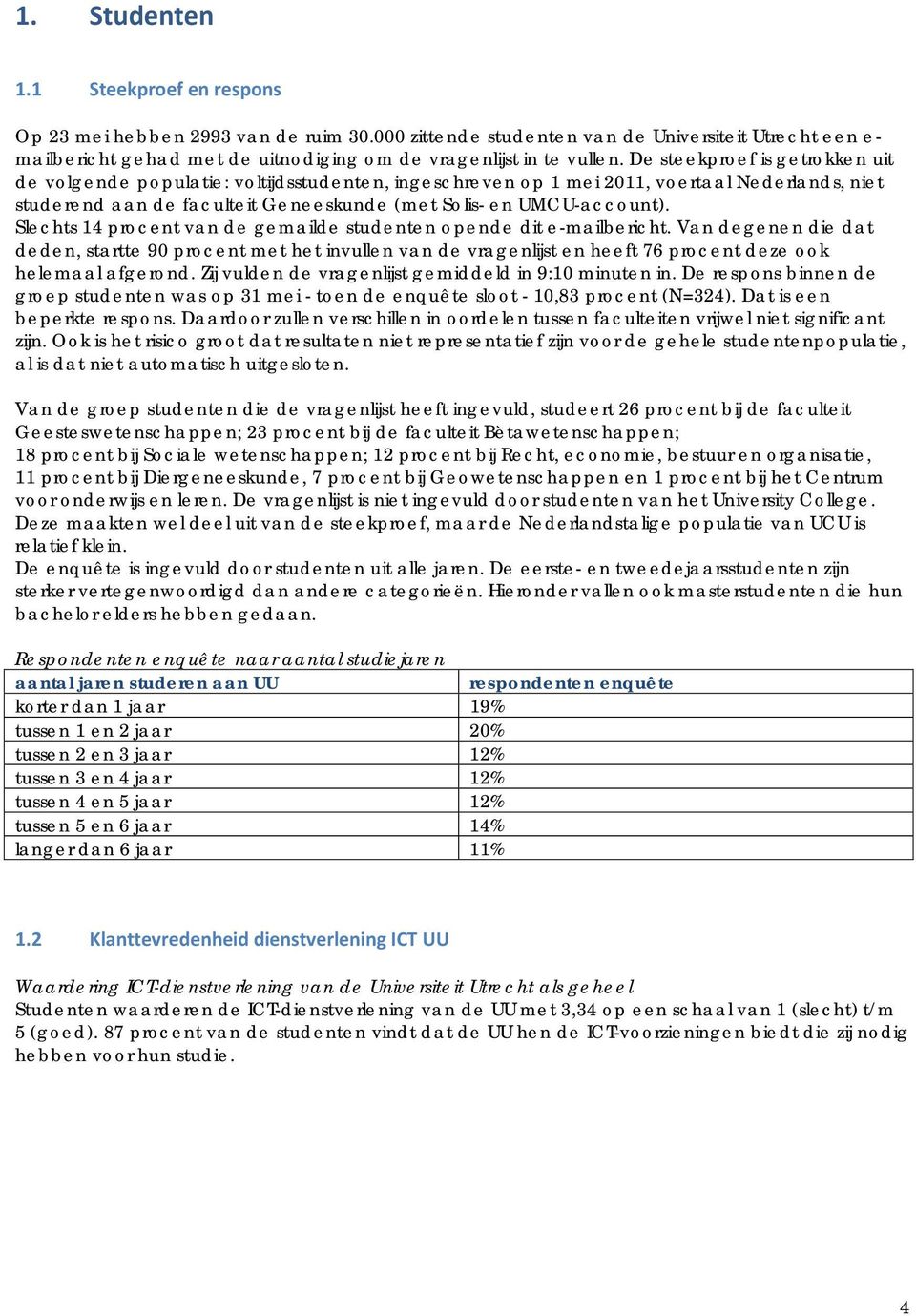 De steekproef is getrokken uit de volgende populatie: voltijdsstudenten, ingeschreven op 1 mei 2011, voertaal Nederlands, niet studerend aan de faculteit Geneeskunde (met Solis- en UMCU-account).