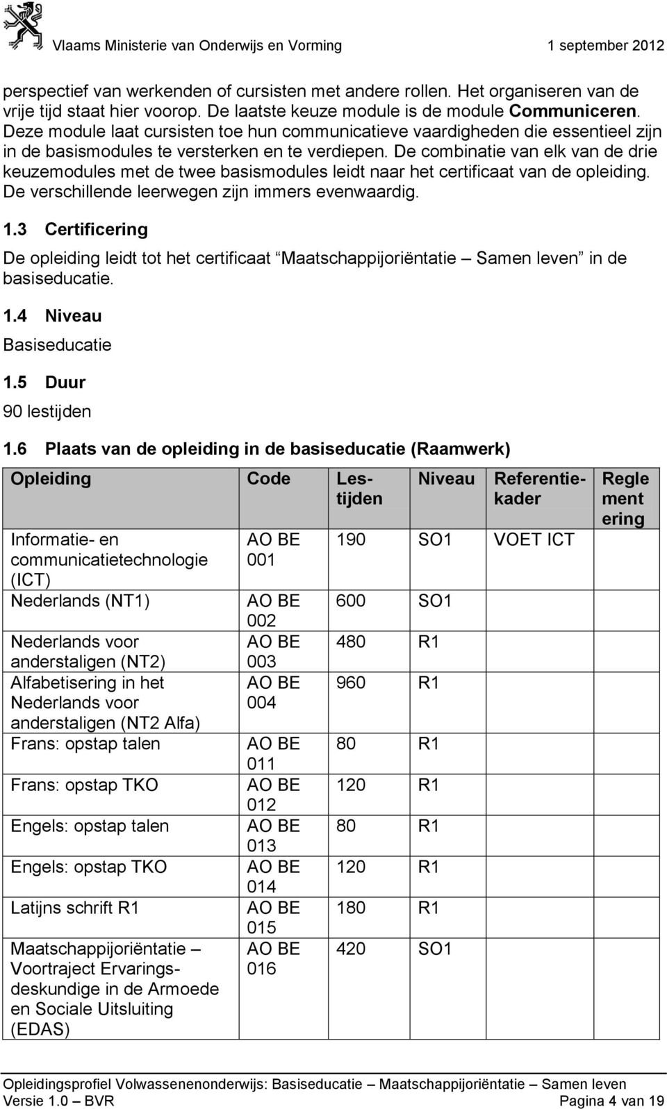 De combinatie van elk van de drie keuzemodules met de twee basismodules leidt naar het certificaat van de opleiding. De verschillende leerwegen zijn immers evenwaardig. 1.