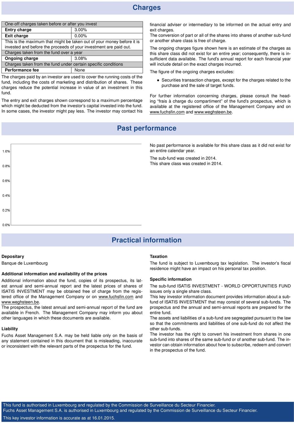 08% Charges taken from the fund under certain specific conditions Performance fee None The charges paid by an investor are used to cover the running costs of the fund, including the costs of