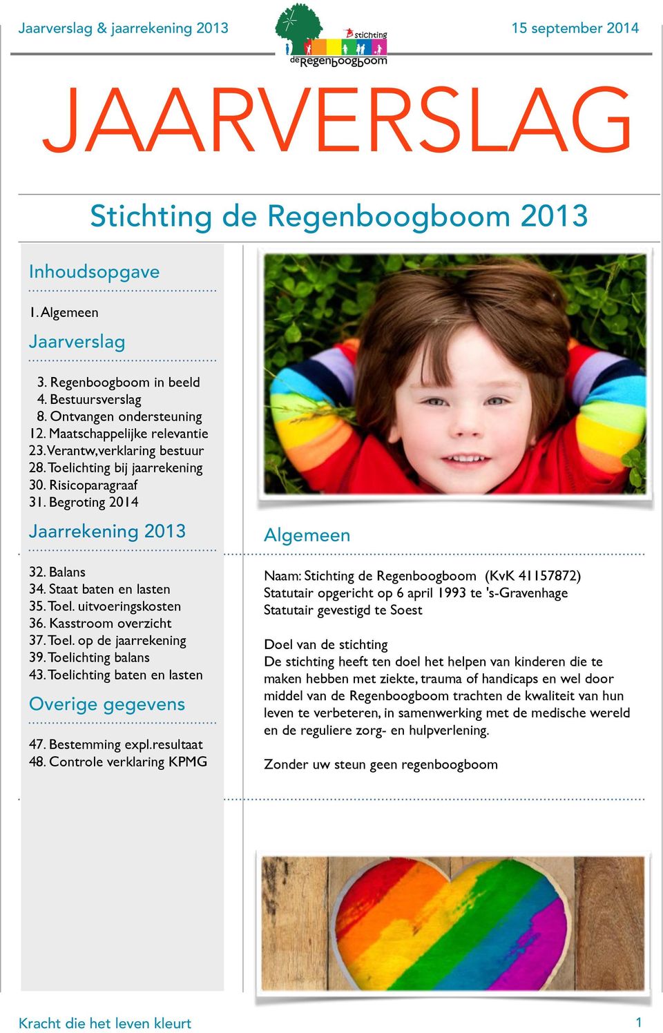 Staat baten en lasten 35. Toel. uitvoeringskosten 36. Kasstroom overzicht 37. Toel. op de jaarrekening 39. Toelichting balans 43. Toelichting baten en lasten Overige gegevens 47. Bestemming expl.