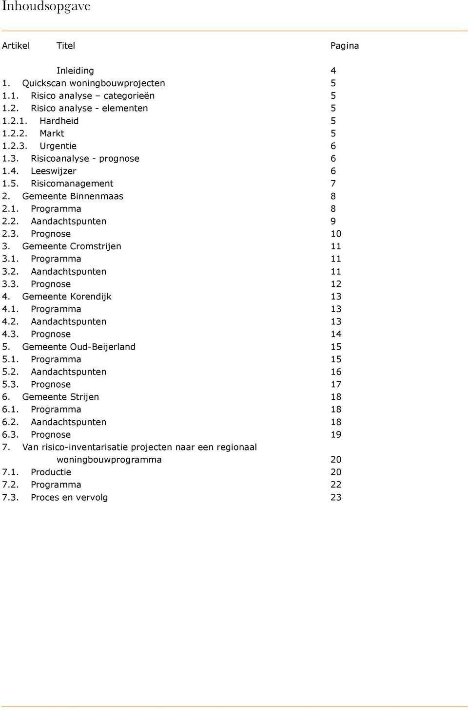 2. Aandachtspunten 11 3.3. Prognose 12 4. Gemeente Korendijk 13 4.1. Programma 13 4.2. Aandachtspunten 13 4.3. Prognose 14 5. Gemeente Beijerland 15 5.1. Programma 15 5.2. Aandachtspunten 16 5.3. Prognose 17 6.