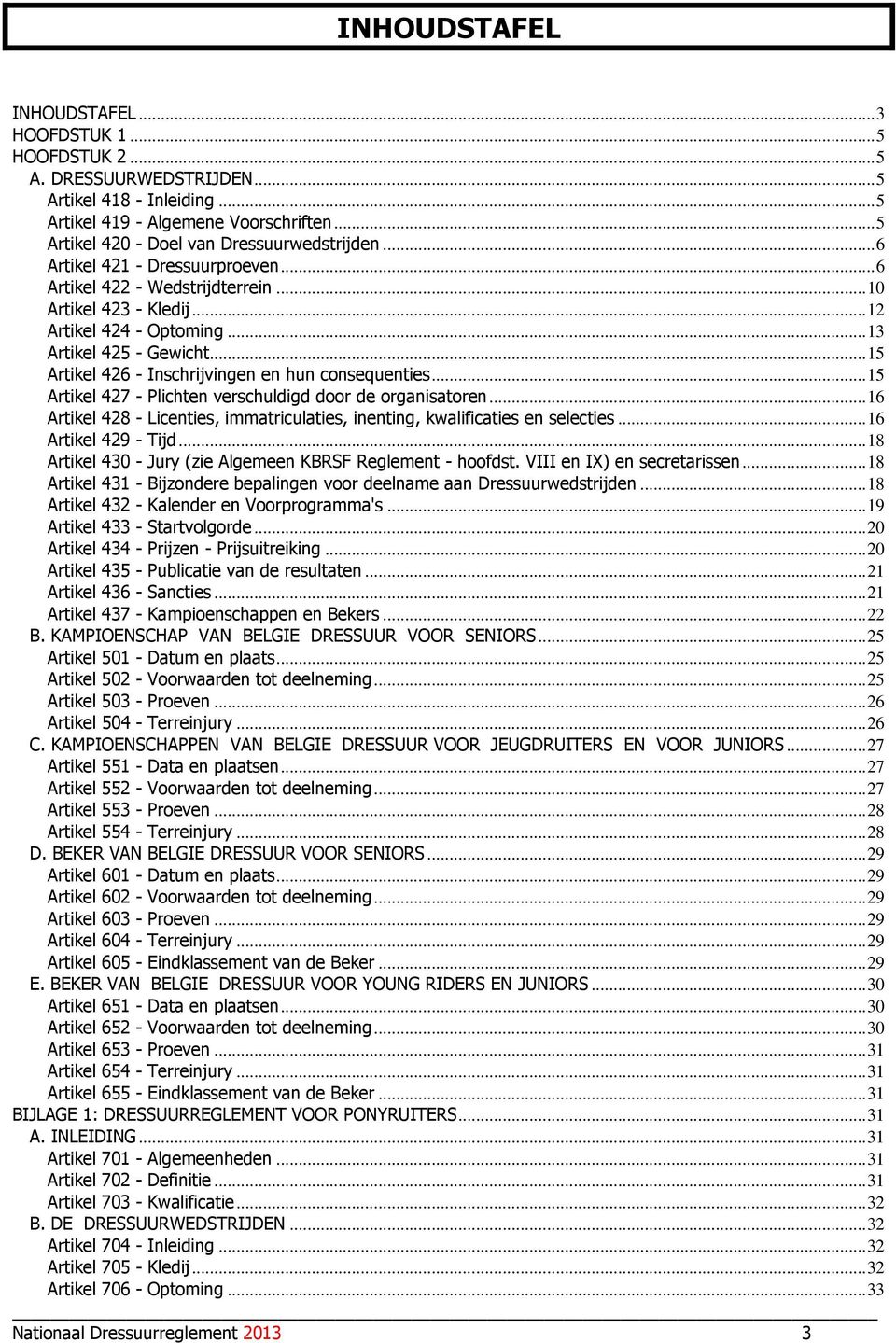 .. 13 Artikel 425 - Gewicht... 15 Artikel 426 - Inschrijvingen en hun consequenties... 15 Artikel 427 - Plichten verschuldigd door de organisatoren.