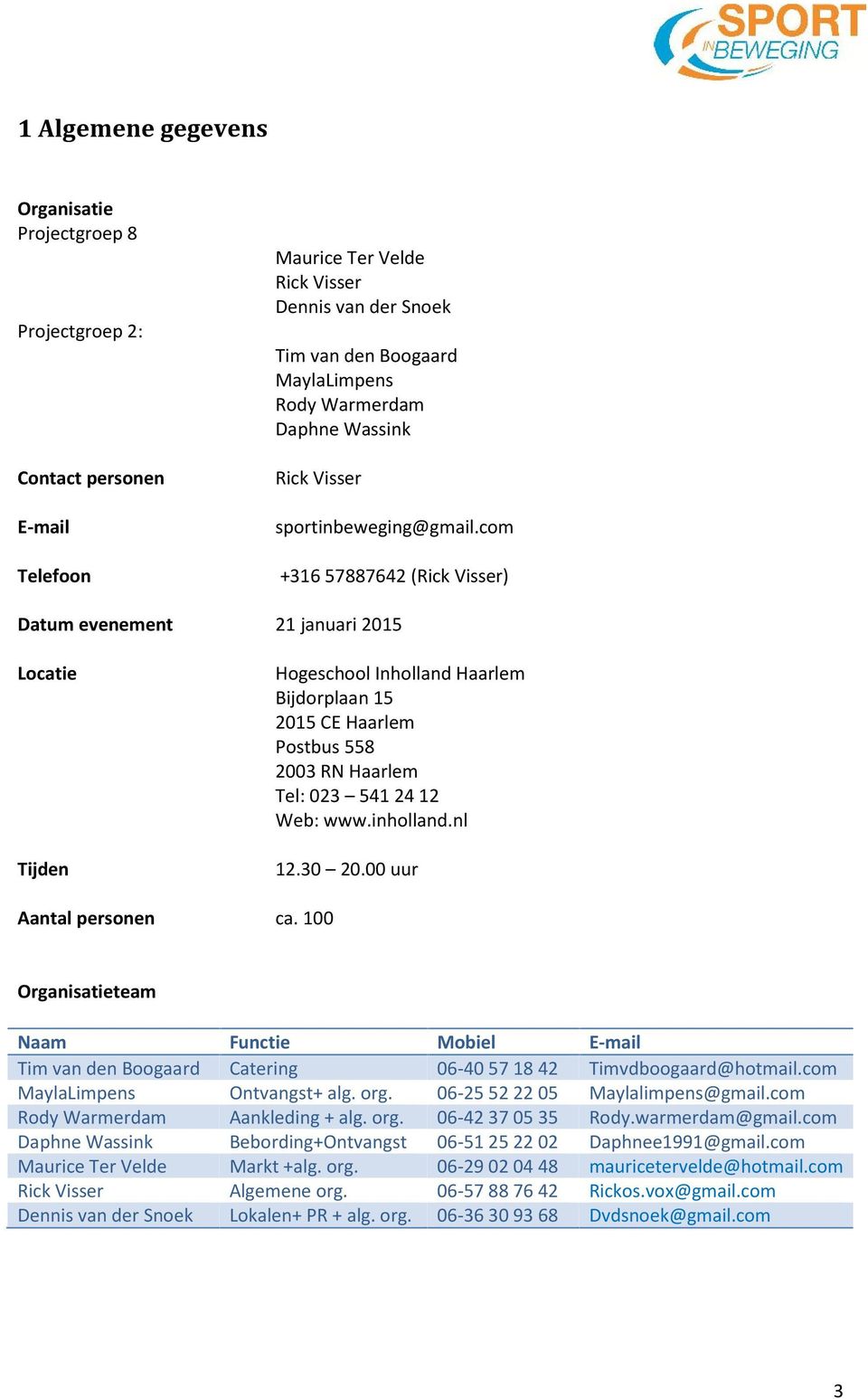 com +316 57887642 (Rick Visser) Datum evenement 21 januari 2015 Locatie Tijden Hogeschool Inholland Haarlem Bijdorplaan 15 2015 CE Haarlem Postbus 558 2003 RN Haarlem Tel: 023 541 24 12 Web: www.