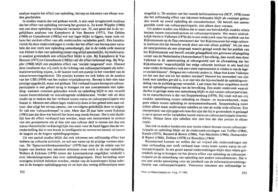 33, een getal dat in de vergelijkbare analyses van Kamphrst & Van Besuw (1971), Van Delden (1969) en Ganzebm (l982a) wei wat lager bjijkt te Jiggen, maar tch telkens het sterkste effect van aile